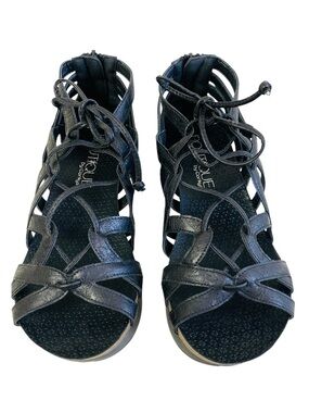 Boutique By Corkys Black Lace Gladiator Wedge Sandals Size 8